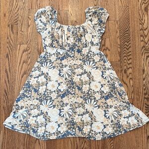 Floral Blue and Cream Kids Dress